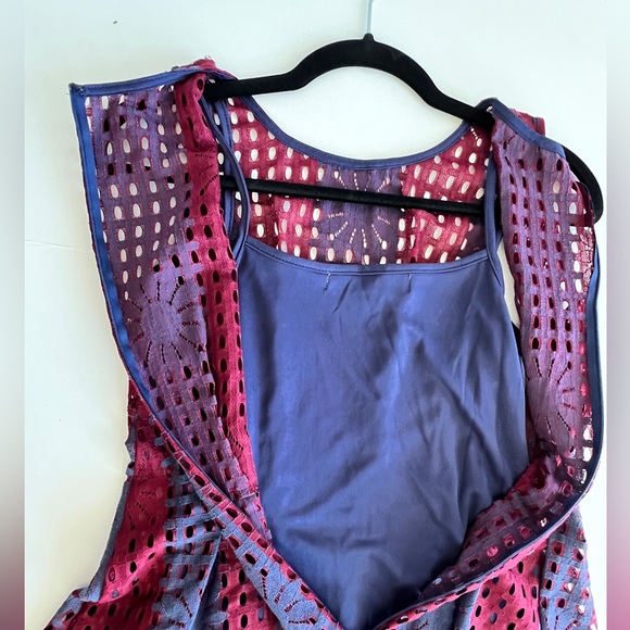 Eva Franco - Anthropologie - Navy and Burgundy Fit and Flare Samantha Dress - Picture 7 of 9